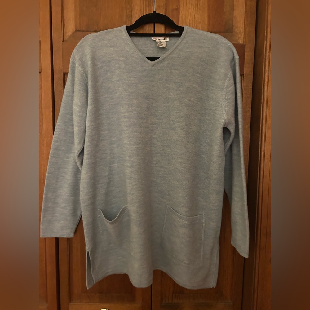 Talbots Vintage Women's Sz M Lagenlook Bohemian Oversized Baby Blue Wool Sweater